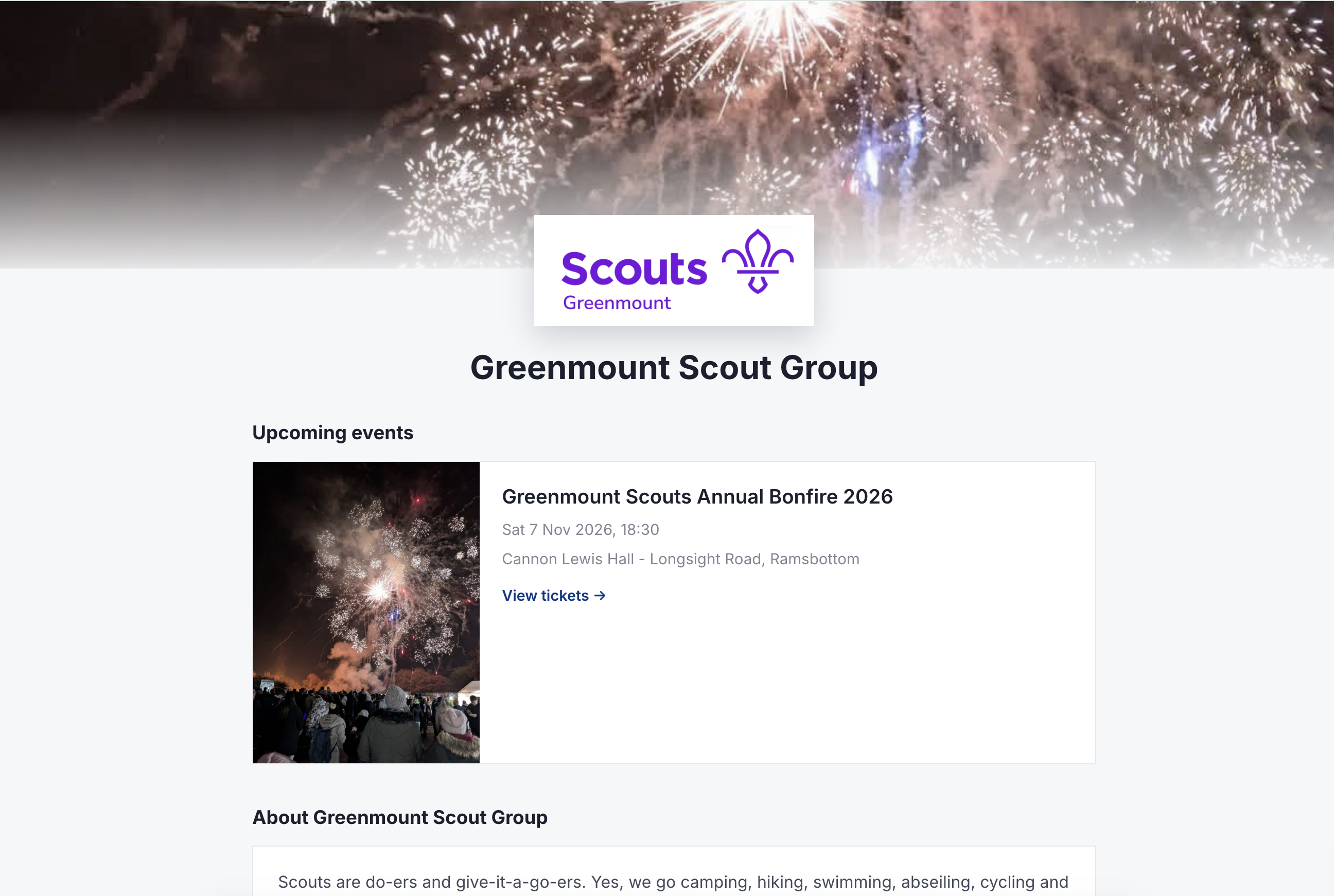 Example public event and ticket sales page